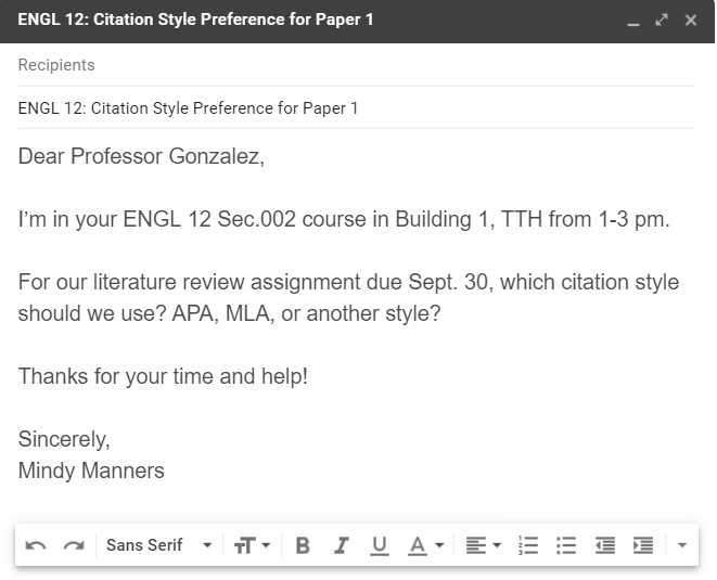 submission sending assignment to professor email sample