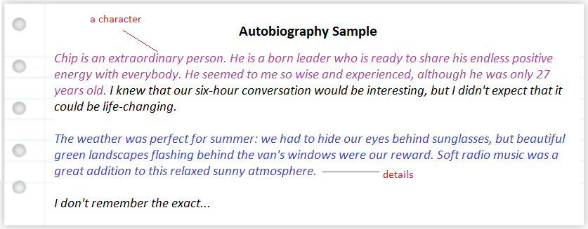 make sentence with autobiography