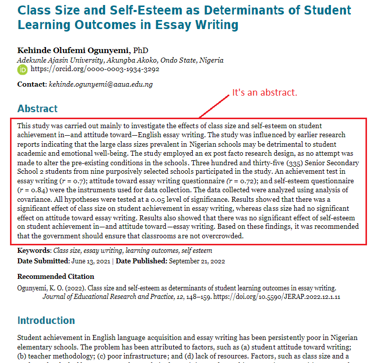 example how to write a summary of an article